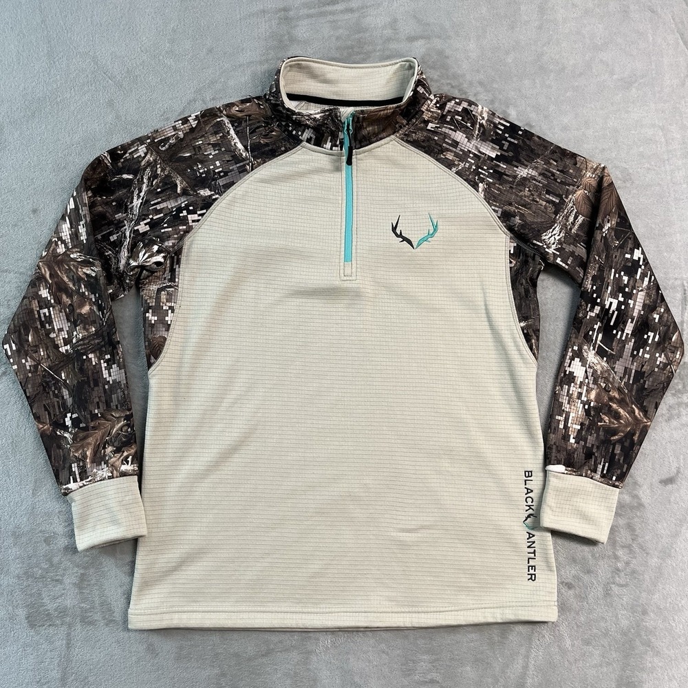 Black Antler Pullover XL Hunting Quarter Zip Waffle Fleece Camo Sleeve EUC